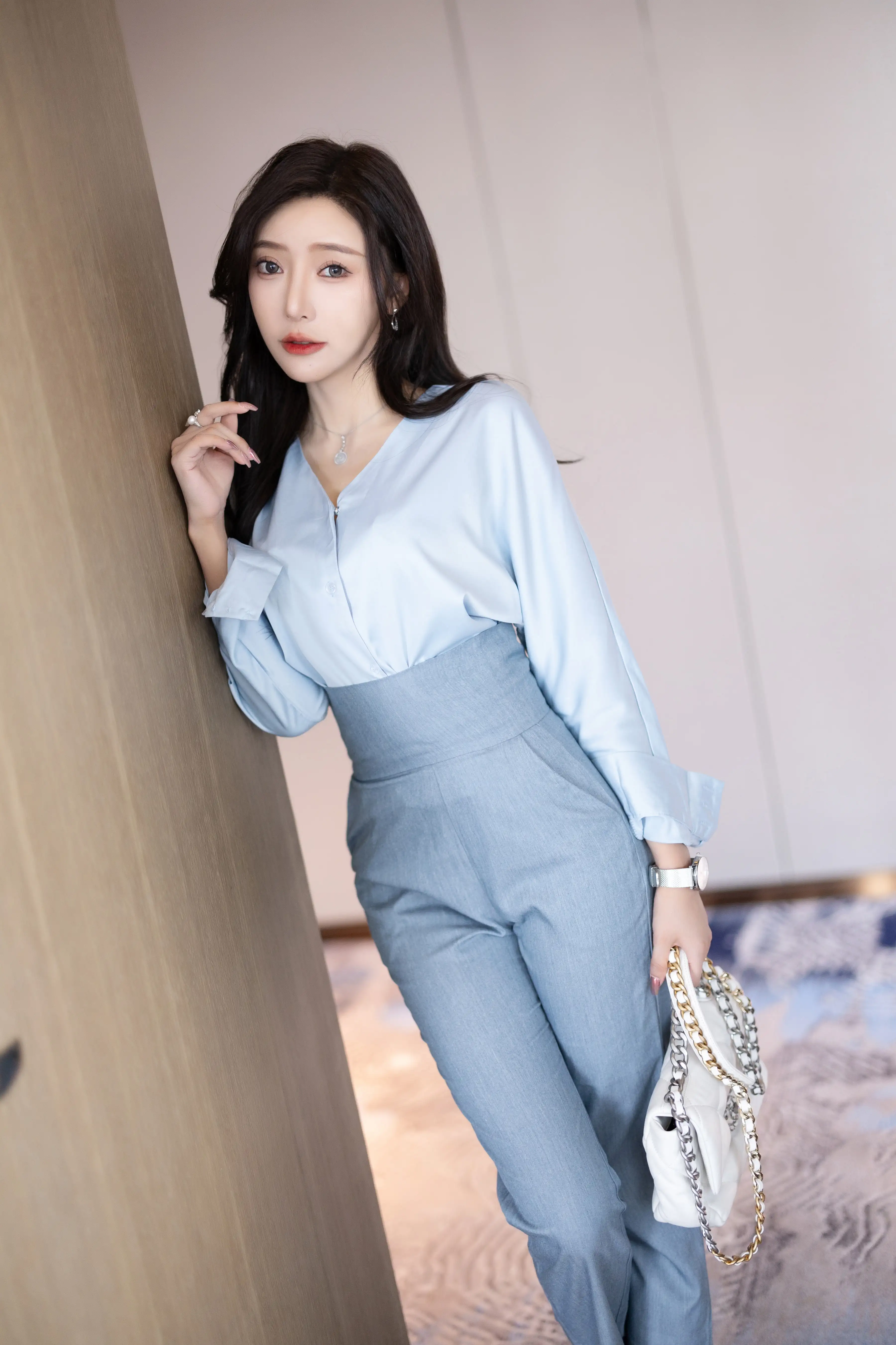 王馨瑶_NO.028_内购无水印_NO.7123_灰蓝色西裤配丝绸上衣_ - M940.COM 内部私购-第6张